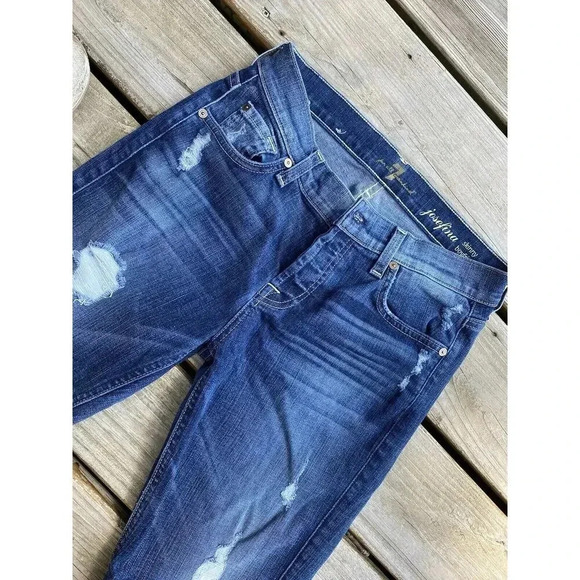 7 For All Mankind Josefina Boyfriend Button Up Jeans Size 26 Distressed Womens - Picture 4 of 5